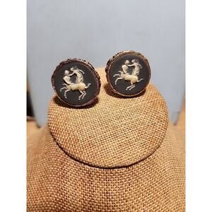 Vintage Dante Grey Blue Incolay Centaur Cufflinks Gold Tone Greek Mythology